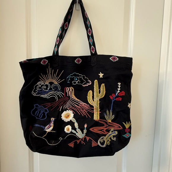 Johnny Was Handbags - Johnny Was Black Tote with Colorful Embroidery